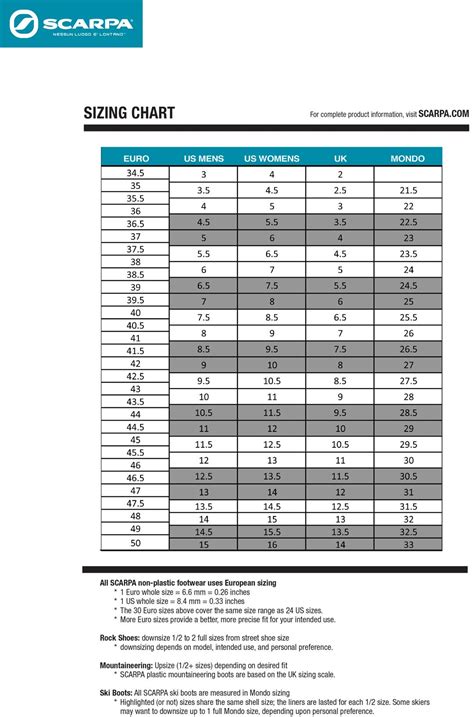 scarpa size chart uk.